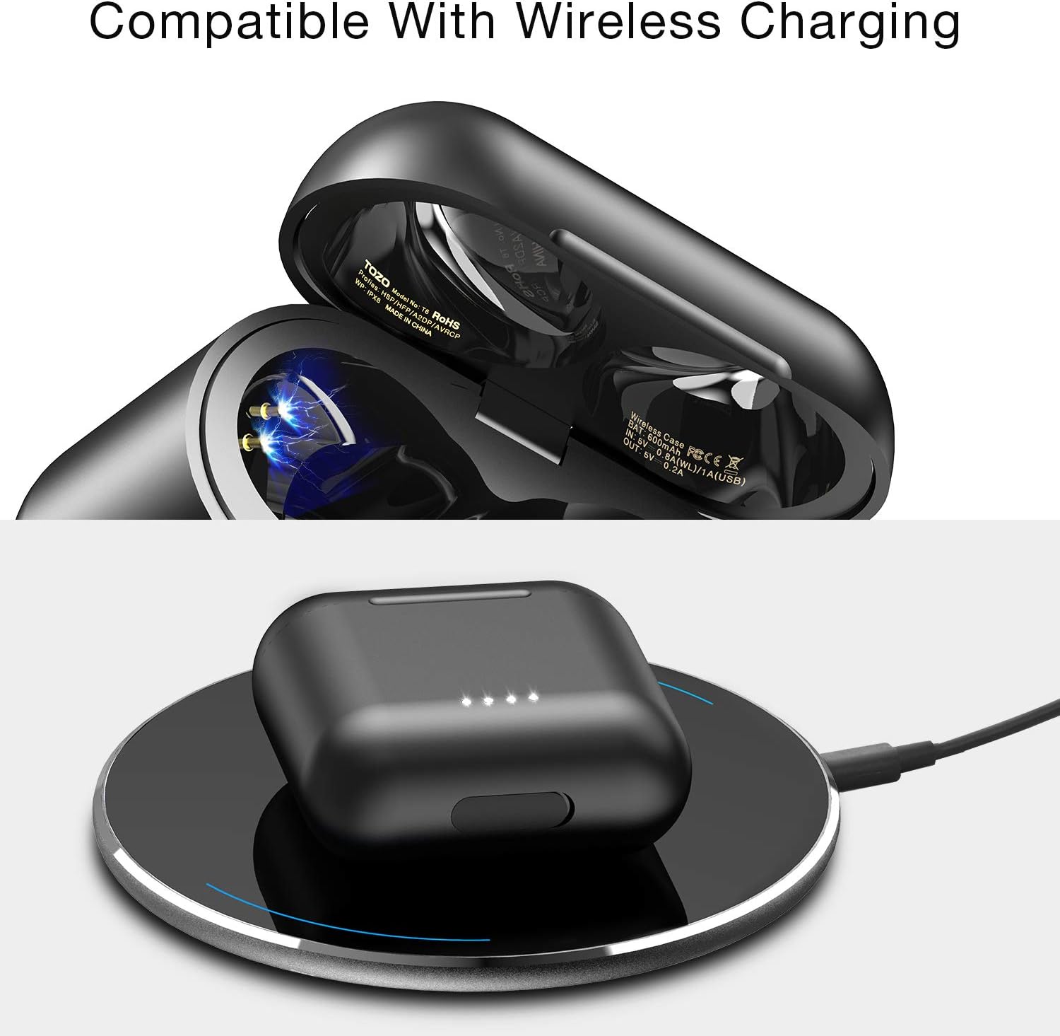 TOZO T6 True Wireless Earbuds Bluetooth Headphones Touch Control with Wireless Charging Case IPX8 Waterproof TWS Stereo Earphones in-Ear Built-in Mic Headset Premium Deep Bass for Sport Black: Electronics