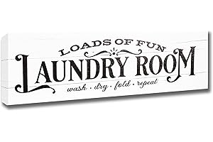 ECORISE Laundry Room Framed Wall Art - Beautiful Stretched Canvas Framed Rustic Farmhouse Laundry Room Signs Wall Decor, Wash Dry Fold Laundry Signs, Kitchen Sign Wall Decor (White)
