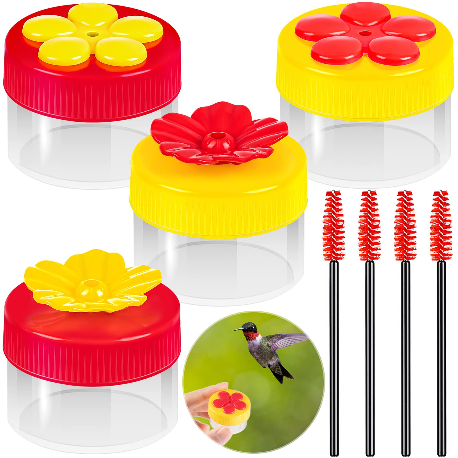 Hand Hummingbird Feeder, 4Pcs Mini Flower Hand Held Hummingbird Feeder with 4Pcs Cleaning Brush, Window Humming Wild Bird Feeders for Outdoor Supplies