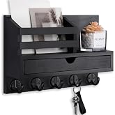 Lucundm Key Holder Wall Mount, Mail Holder with Storage Drawer | Key and Mail Holder with 5 Key Hooks for Coat, Dog Leash, Home Decor Rack, House Accessories, Entry Way Organizer