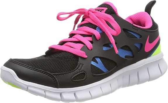Nike Free Run 2 0 Unisex Kid S Low Top Sneakers Black Pink Blue Green Black Pink Pow Photo Blue Volt 5 Uk 38 Eu Amazon Co Uk Shoes Bags