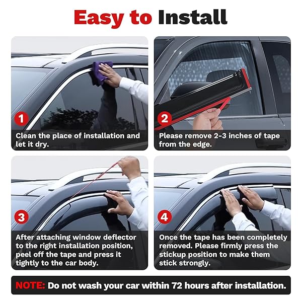 CANVCLE WINDOW VISORS RAIN GUARDS FOR DODGE RAM 1500 CREW CAB 2009-2018/RAM 2500/3500 CREW CAB & MEGA CAB 2010-2026/RAM 1500 CLASSIC CREW CAB 2019-2024, TAPE-ON SIDE WINDOW DEFLECTORS VENT VISORS 4PCS