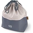 monbento - Lunch Bag MB Pochette L Natural Natural - Polyester and Cotton Large Lunch Tote - For Work Lunch Packing - Can Contain a Bento Box + a Bottle + a Cutlery Set - Cream & Blue