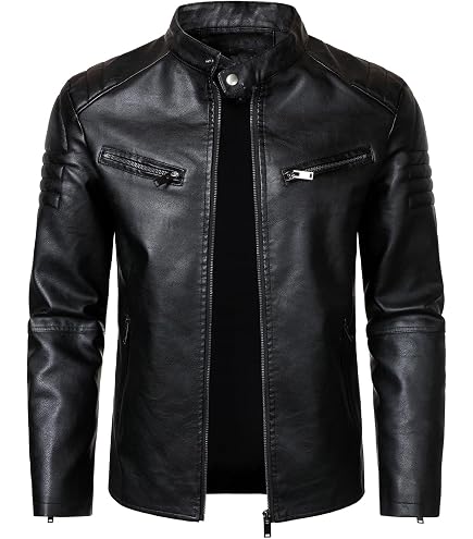 chouyatou Men's Vintage Stand Collar Pu Leather Jacket (X-Small