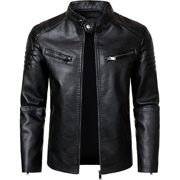 Men's Cowhide Slim Fit Stand Collar Motorcycle Suit Leather Jacket