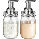 Amolliar Plastic Mason Jar Foaming Soap Dispenser with Pump Lid,16OZ Refillable Hand Soap Dispenser Set with Cute Lables - Farmhouse Decor for Kitchen/Bathroom, Lotion Dish Soap (2 Pack, Silver)