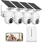 smasisk Solar Security Cameras Wireless Outdoor 4-Cam Kit 2K/3MP Cameras for Home Security with 64GB SD Card Color Night Vision Cam-to-Cam Sync 2.4/5Ghz WiFi No Subscription Siren Alarm