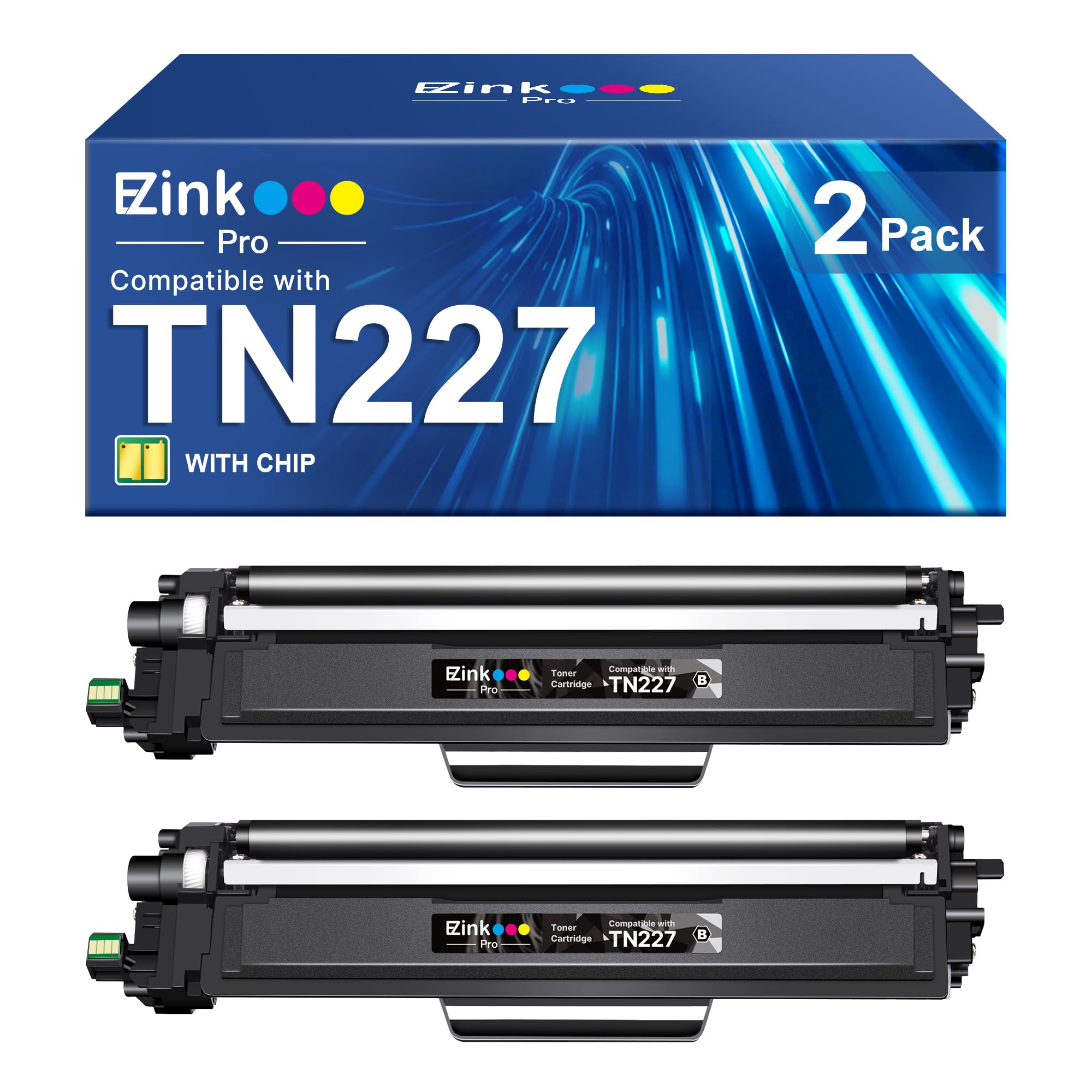 E-Z Ink Pro Toner Cartridge Replacement for Brother TN227 TN-227BK TN227BK TN223 High Yield to use with Brother HL-l3270CDW MFC-L3770CDW MFC-L3750CDW HL-L3230CDW HL-L3290CDW HL-L3210CW (2 Black) Image