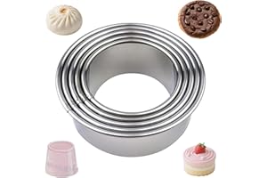 5-Piece Stainless Steel Round Cookie Cutters Set (2/2.5/2.7/2.8/3.2 Inch) Professional Circular Biscuit Cutters for Baking, C