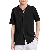 Arshiner Boys Button Down Shirt Short Sleeve Knit Fashion Casual Beach Shirts for Kids Size 4-11 Years