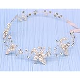 Oriamour Bridal Crystal Headband with Freshwater Pearls Flower Design Wedding Hair Accessories (All Silver)