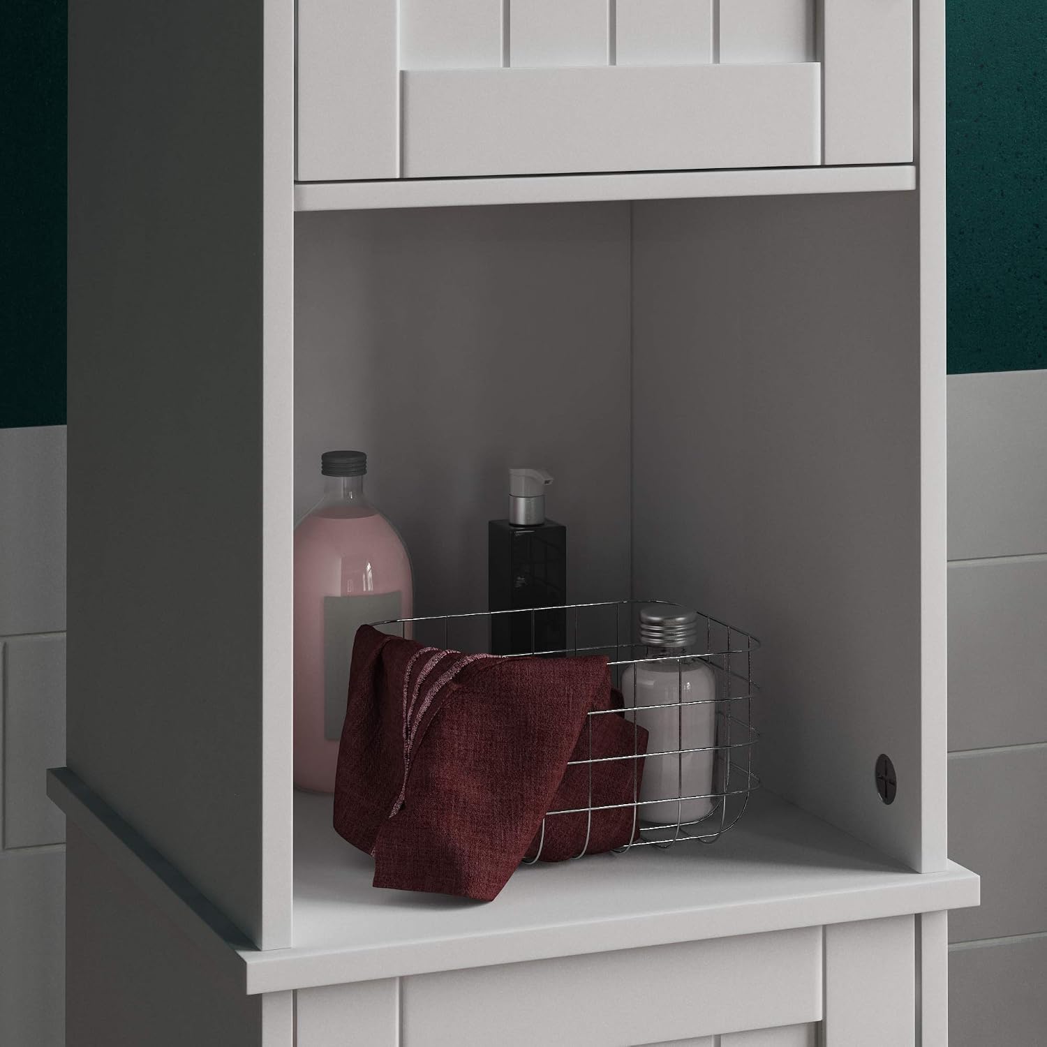 Bath Vida Priano Bathroom Cabinet Storage Cupboard Floor Standing Wooden Tallboy Unit, White, 170 cm x 32 cm x 30 cm - Image 5