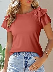 SHEWIN T Shirts for Women Ruffle Short Sleeve Tops