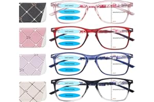 BONCAMOR 4 Pack Progressive Multifocus Reading Glasses Men and Women Computer Blue Light Blocking Anti Eyestrain Readers (4 Mix Color, 1.5, Diopters)