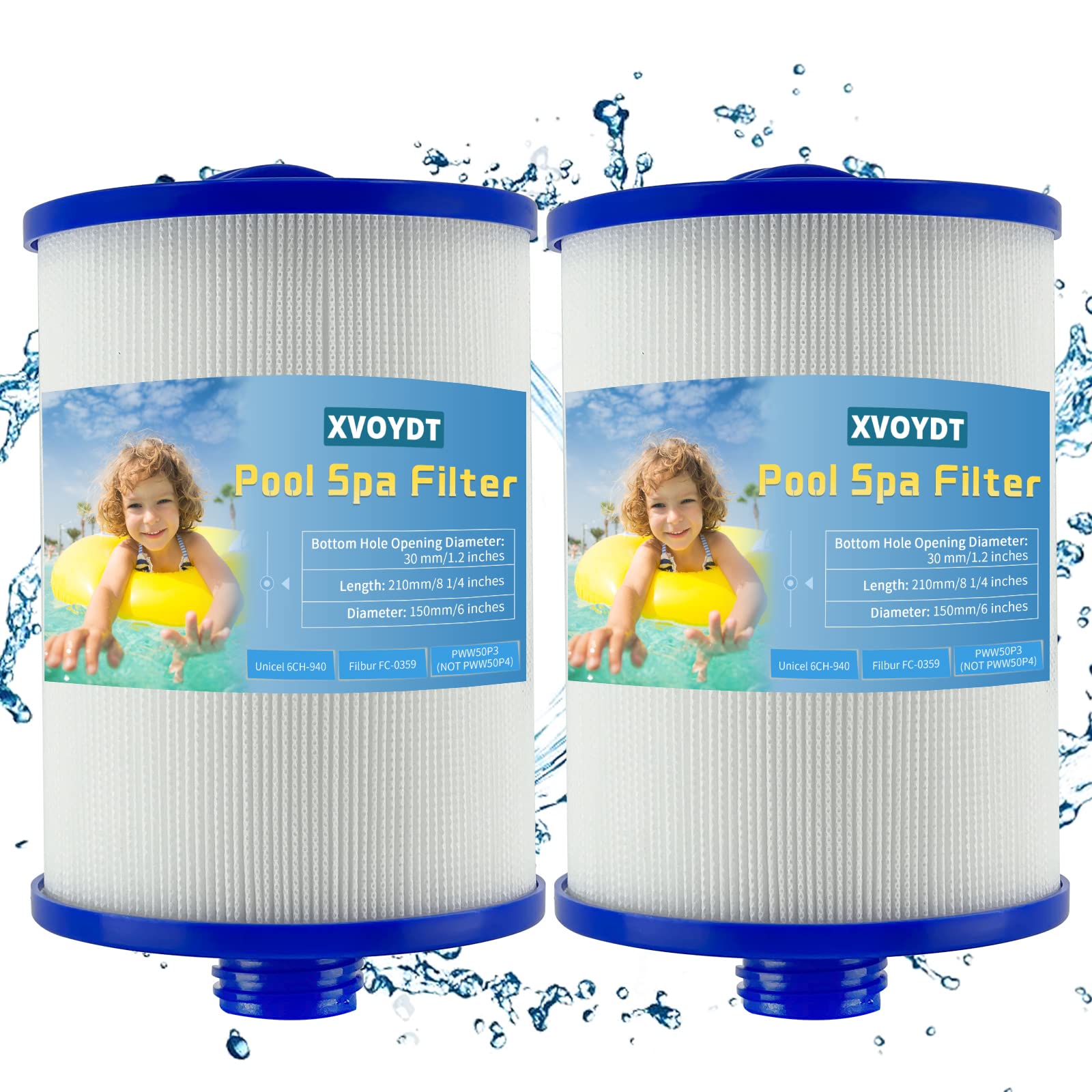 XVOYDT Spa Filters for Hot Tub, Hot Tub Filter Compatible with Unicel 6CH-940, Pww50 Filter for Compatible for Spa Hot Tub Filter, Replacement for Unicel 6CH-940 (2 Pack)