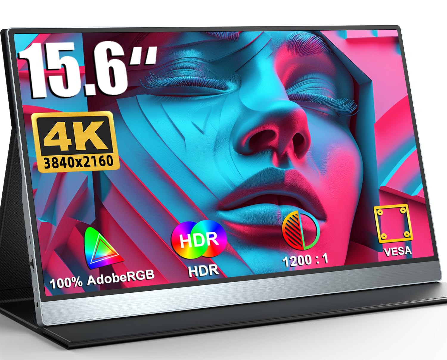 UPERFECT Portable Monitor QLED 4K 15,6 Zoll Tragbarer Monitor 100% AdobeRGB 1500:1 500Nits Metallgehäuse Mobiler Bildschirm mit Protective Case Mini HDMI USB C OTG für Laptop/PC/Phone, VESA-kompatibel