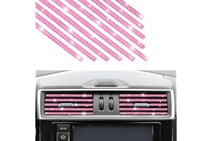 AUKEPO 10 PCS Most Car Air Vent Outlet Trim,Bling, Rhinestone Air Conditioner Decoration Strip, Universal Bendable,Interior Accessories (Pink)