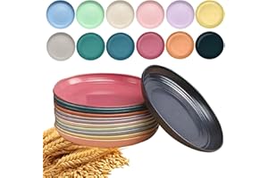YuanQ 12 Pack 7 inch Unbreakable Wheats Straw Plates Reusable Plates - Dishwasher & Microwave Safe for Dinner Dishes Salad Pa