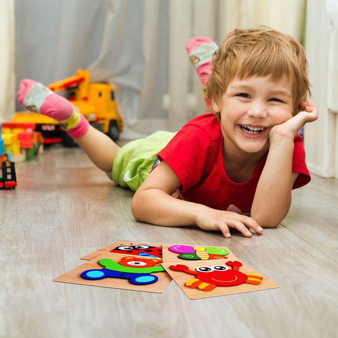 ToyerZ Christmas Edition Wooden Puzzles for Kids age 1-3 Educational Toys 4 Animal Shapes Wooden Jigsaw Puzzles Montessori toys for Toddlers Learning Toys for Toddlers 1-3 Preschool Puzzles: Toys & Games