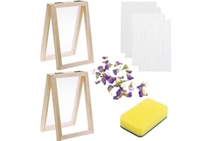 Paper Making Screen Kits 5 x 7 Inch Wooden Papermaking Mould Deckles Screen Printing Frame with Sponge, Mesh Cloth and Dried 