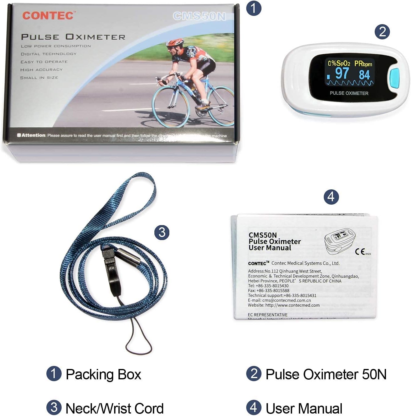 CONTEC OLED CMS50NA Pulse Oximeter SpO2 and PR Value Waveform Blood Oxygen Neck/Wrist Corda: Health & Personal Care