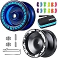MAGICYOYO Responsive Yoyos for Kids & Pros - 2 Pack: Metal Yoyo V3 + Plastic Yoyo K1 Plus, 12 Strings, 2 Holes Case Bag & Accessory Kit (V3 Black + K1 Blue)