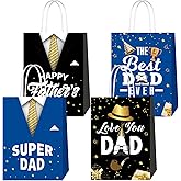 Bomiloho 16pcs Father's Day Party Bags Blue Happy Father's Day Gift Bag Paper Gift Bags for the Best Dad Theme Party Supplies Gift Goody Treat Candy Bags