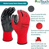 A406 24 Pair Red Nitrile Coated Work Gloves for Builders, Gardening, view 3