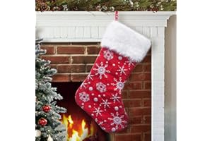 S-DEAL Red White Snow Pattern 21 Inches Christmas Stocking Double Layers Gift Holders Xmas Holiday Party Mantel Decoration