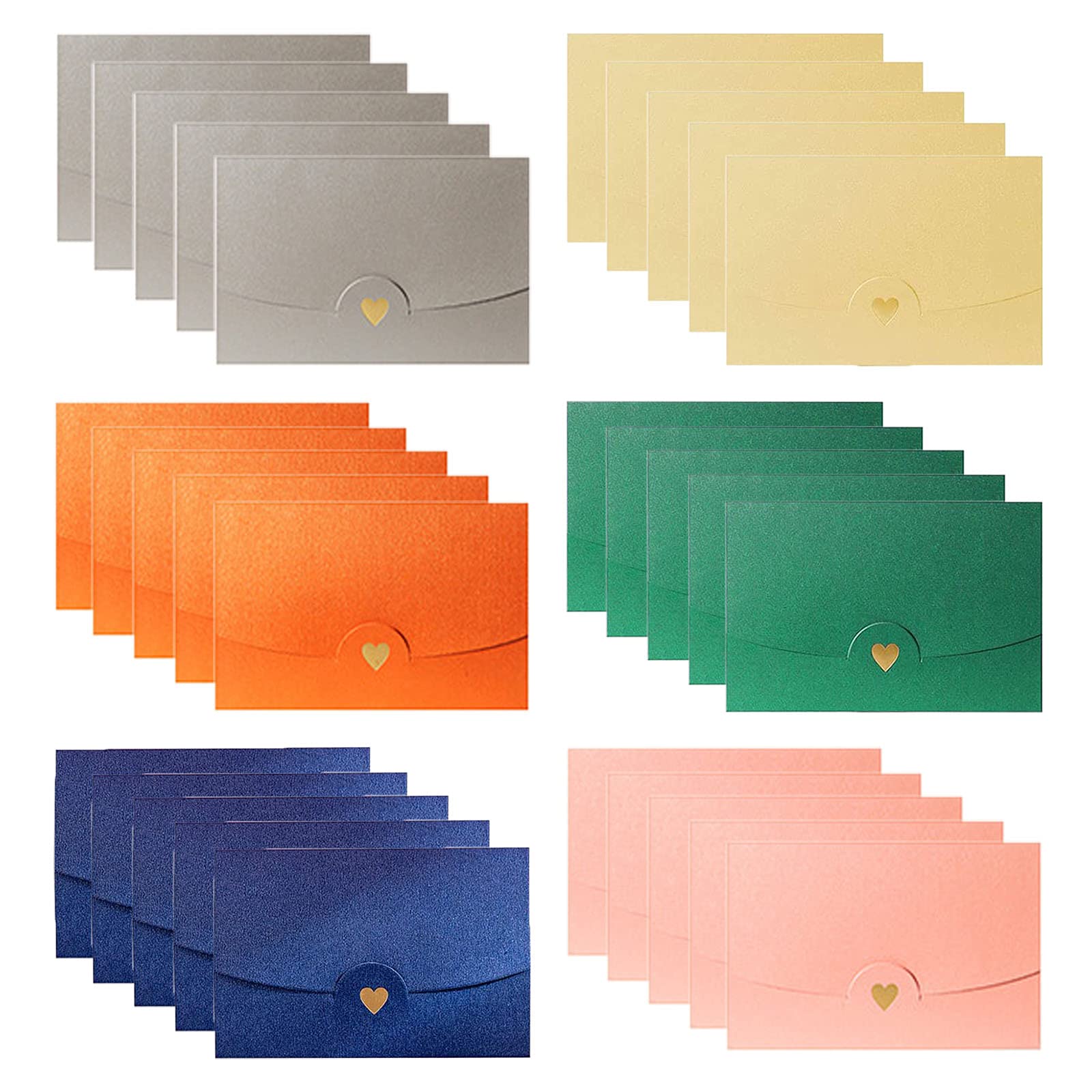 Gift Card Envelopes, 30 Pcs Coloured Cute Envelopes Heart, Mini Gift Envelopes, Pearlescent Paper Envelope, Mini Cards and Envelopes Heart for DIY Gift Cards, Greeting Card, Wedding Invitations