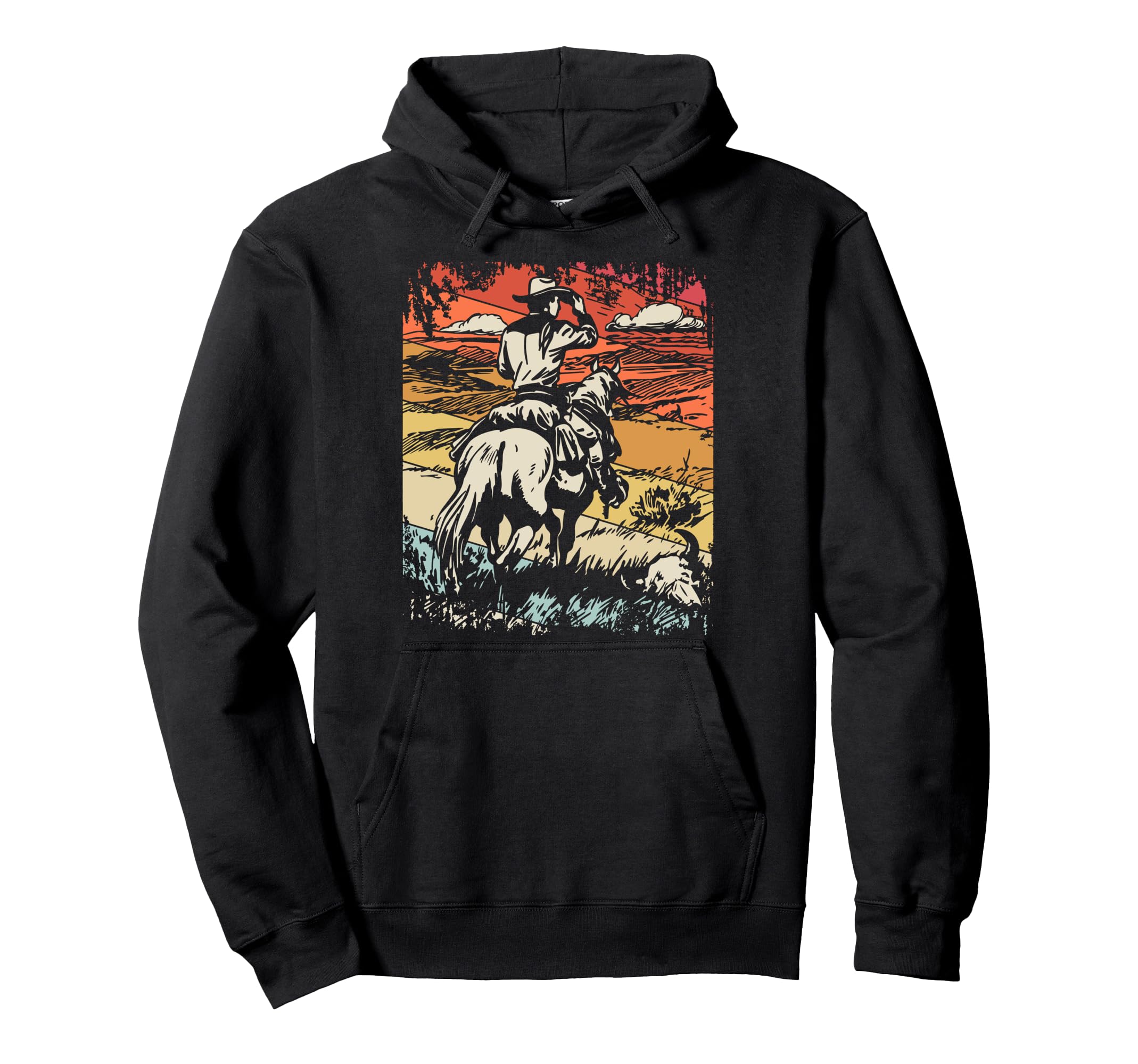 Photo 1 of **GRAY **Retro Vintage Cowboy Riding Horse Western Country Distressed Pullover Hoodie