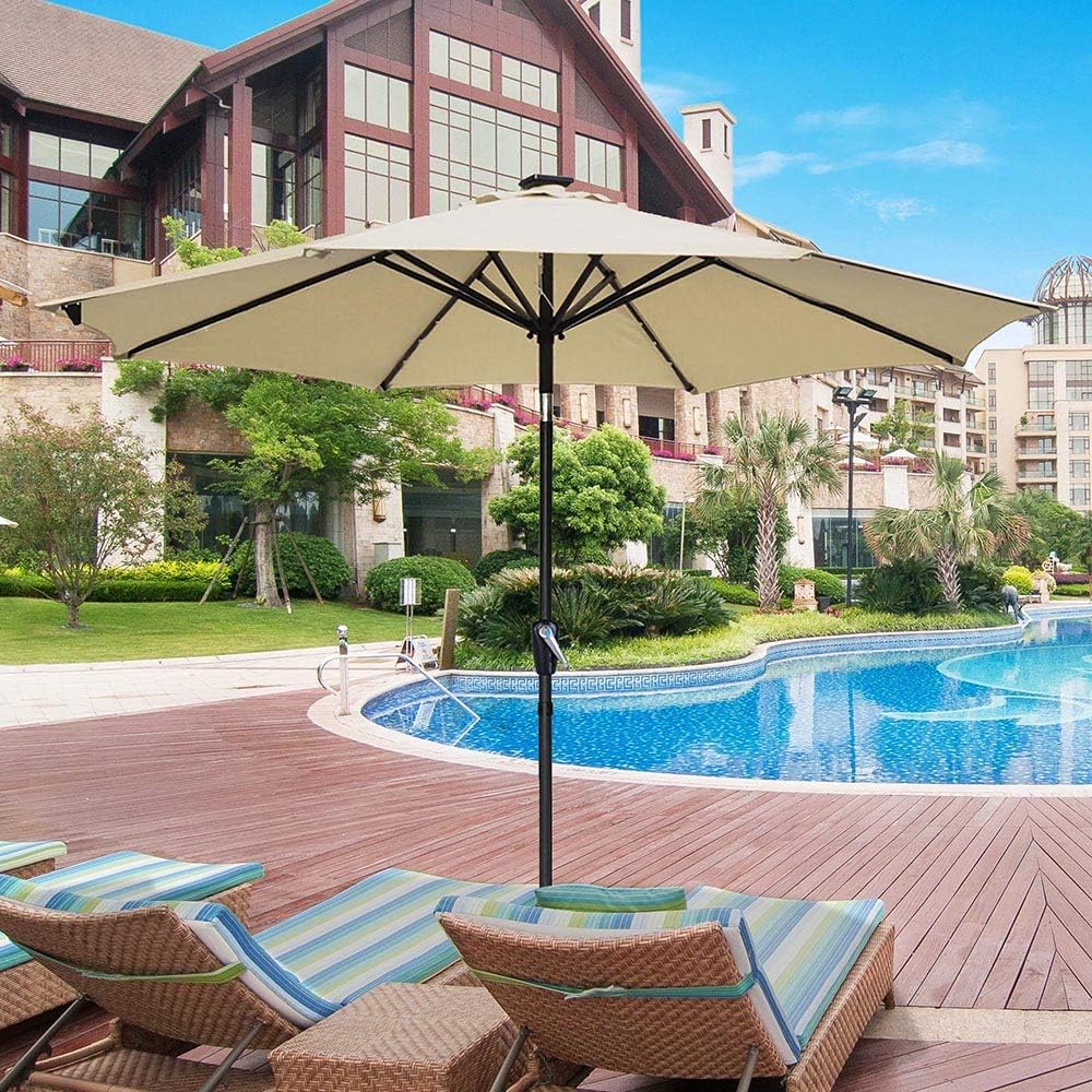 Amazon Com Yescom 9ft 32 Solar Powered Led Light Outdoor Patio Umbrella With 8 Rib Crank Tilt For Table Market Beach Pool Cafe Deck Garden Outdoor