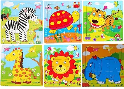 FunBlast (Set of 6 Puzzle Board) Wooden Colorful Learning Educational Board for Kids Set of 6 Jigsaw Puzzle Board (6 Animals)
