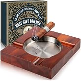 Wood Cigar Ashtray Cigarettes Ashtrays for Indoor Outdoor Patio Home Office Use Square Wooden Brown Cigar Ash Tray Gift Ideas for Men with GIFT BOX(Large Size)