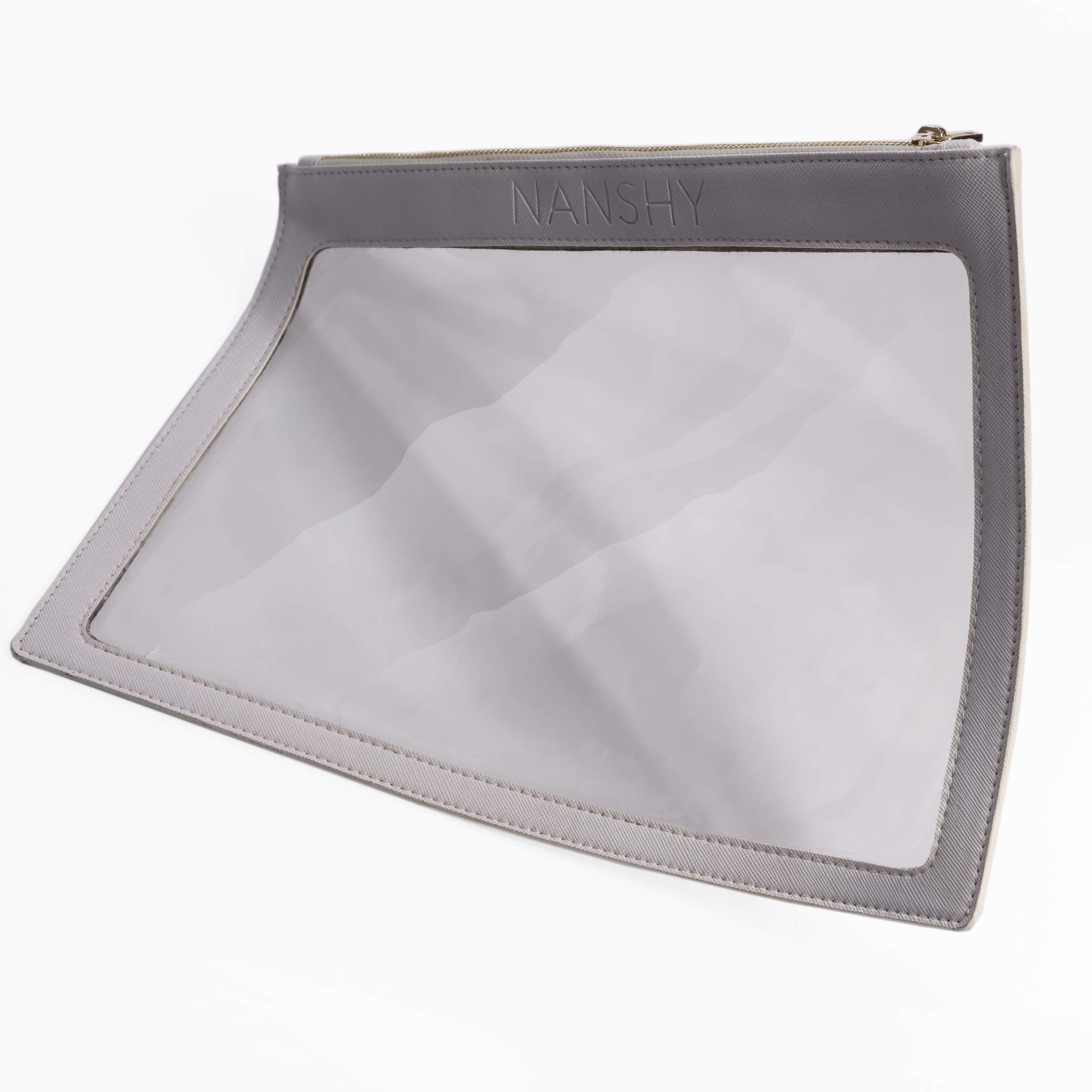 Nanshy Clear Make up Bag - White Makeup Organiser - Slim Flat Makeup Bag wit Zipper - Clear Pencil Case - Clear Toiletry Bag (Large Capacity, See Through) - 11.5" x 8"