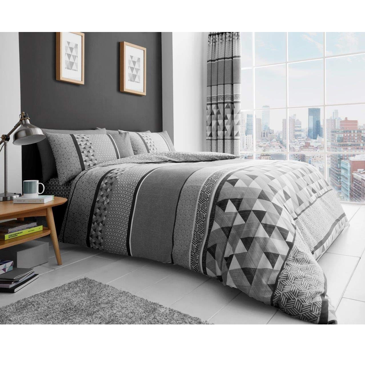 Stripe Duvet Cover, Soft & Cosy Quilt Cover, Reversible Geometric King Size Bedding Sets, Grey