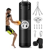 Punching Bag for Adults, 4FT PU Heavy Boxing Bags with Chain Ceiling Hook | Hanging Boxing Bag for Kickboxing Muay Thai Karate Judo Taekwondo Home Gym Training, Unfilled
