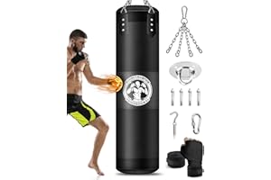 YORWHIN Punching Bag for Adults, 4FT PU Heavy Boxing Bags with Chain Ceiling Hook, Hanging Boxing Bag for Kickboxing Muay Thai Karate Judo Taekwondo Home Gym Training, Unfilled