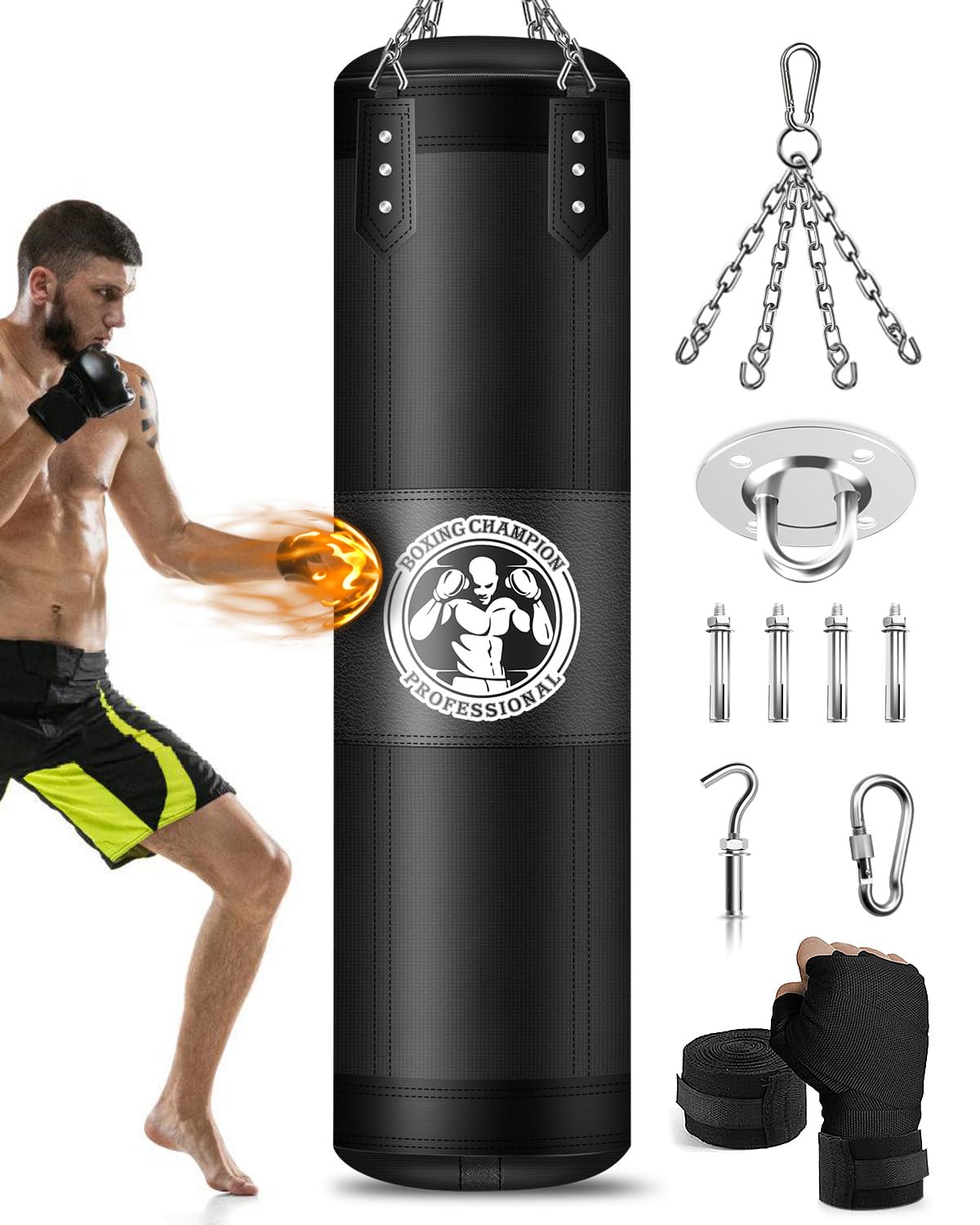 Photo 1 of YORWHIN Hanging Punching Bag for Adults, 4FT Oxford Boxing Heavy Bag, Heavy Boxing Bag Set with Hand Wraps Chains, Kick Punching Bags for MMA Karate Kickboxing Boxing Muay Thai Training(Unfilled)