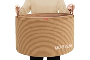 GOCAN Extra Large Storage Laundry Basket 22" X 22"X 14" Cotton Rope Woven Basket for Blanket Basket with Handles for Living Room Toys Storage XXXL (Pure Jute)