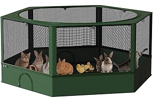 DINMO Small Animal Playpen, Chicken Brooder Box with Cover Top, Pet Fence Indoor, Guinea Pig Cages,Pet Playpen with Waterproof Floor for Hamsters, Hedgehogs, Bunny,Kittens, Chicken,Green&Black