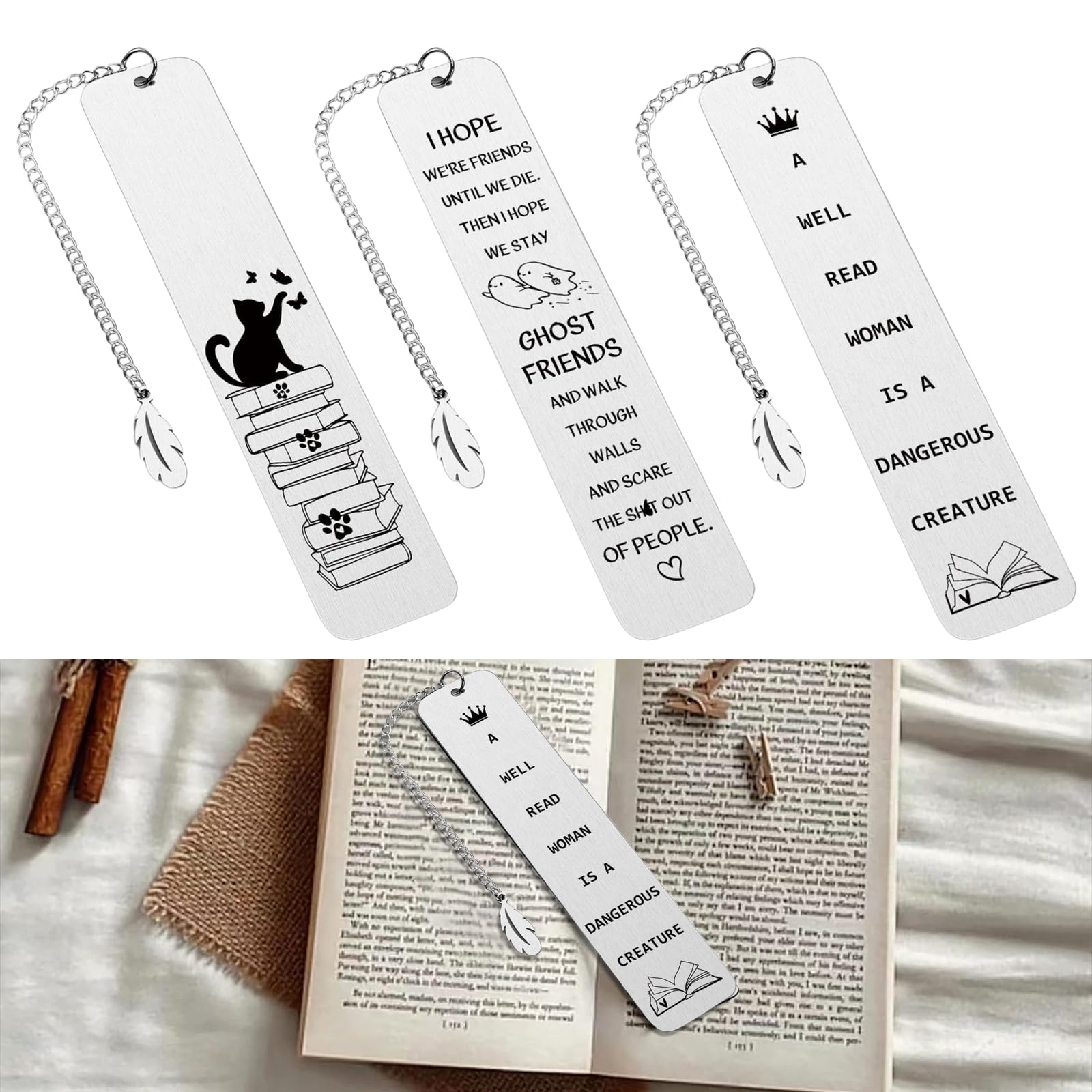 Pack of 3 Bookmarks, Metal Bookmarks, Personalised Bookmark with Pendant, Courage Bookmark, Gift, Educator Farewell, Suitable for Retirement Gifts, Christmas Gift