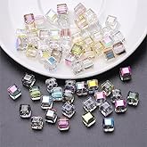 Square Beads, KLFHS 100PCS 6MM Cube Beads, Electroplating Mixed Color Glass Beads for DIY Jewelry Making Bracelet Necklace Earring Phone Strap Keychain Crafts