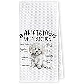 LKETW Funny Bichon Dog Kitchen Towels, Bichon Frise Gifts for Women, Men's Dog Anatomy Tea Towel for Home, Kitchen, Bathroom