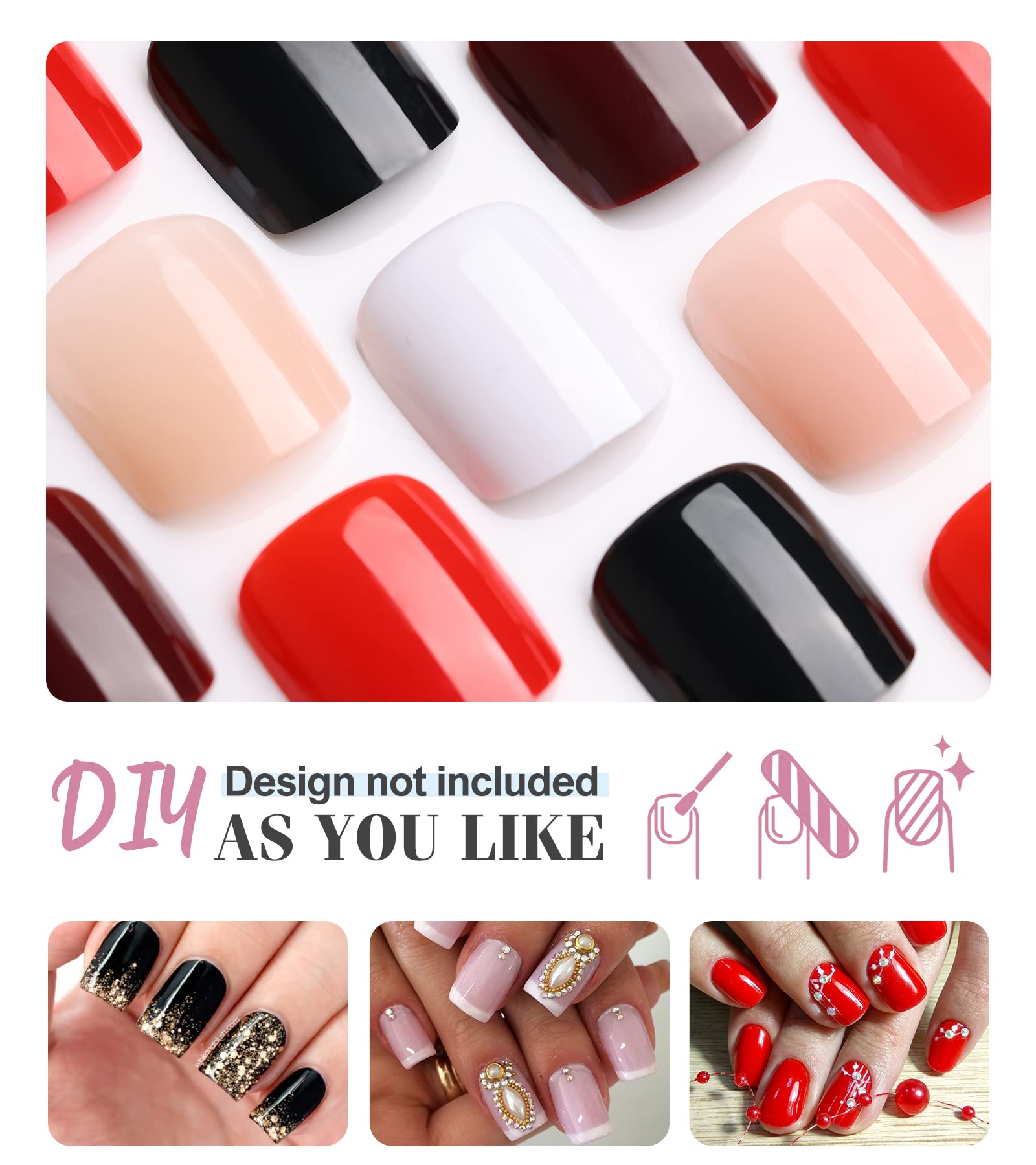 Morily Press on Nails - White Fake False Nails Short Square for Women, Solid Color Glossy Squoval Stick on Fingernails with Adhesive Tabs - 24Pcs in 12 Sizes - Image 4