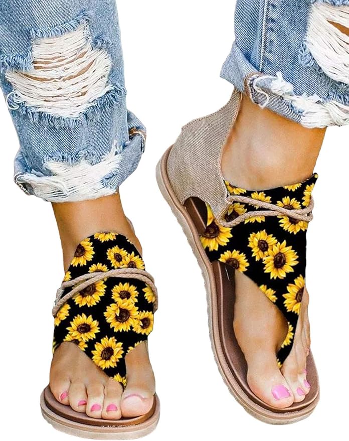 Amazon.com: CORAFRITZ Women's Sunflower Zipper Flat Sandals Summer Casual Open Toe Outdoor 