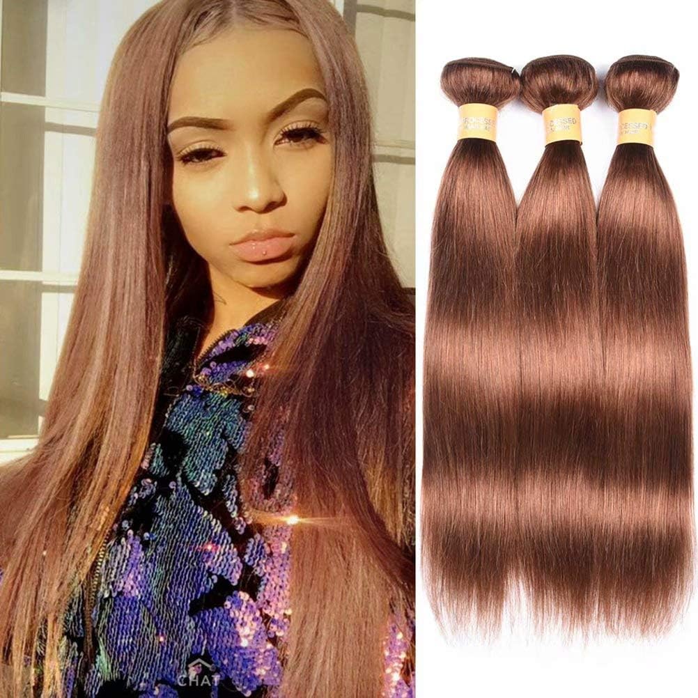WOME Hair Color 30# Straight Hair Weaves 100% Human Hair 3 Bundles Peruvian Pure Color Silky Straight Hair Wefts(30# 20"22"24")