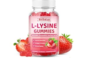 Mchokuu L-Lysine 1000mg Gummies, Chewable Lysine Supplement for Adults & Kids Immune Support, Essential Amino Acid, Vegetarian, Non-GMO, Sugar-Free, Gluten Free, Strawberry Flavor, 60 Counts