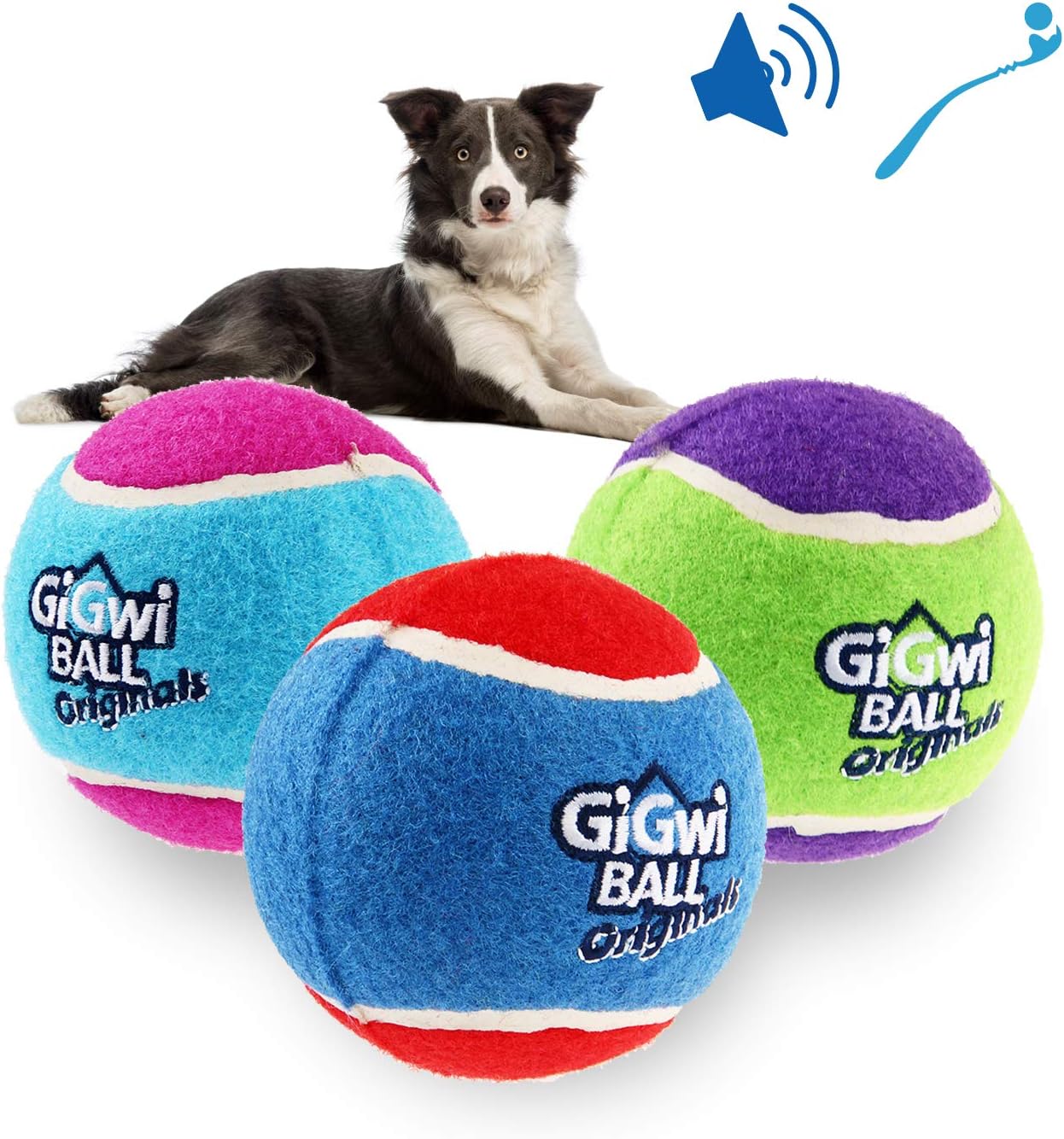 GiGwi Dog Squeaky Tennis Ball 2.5”, Bouncy and Assorted Colors Rubber