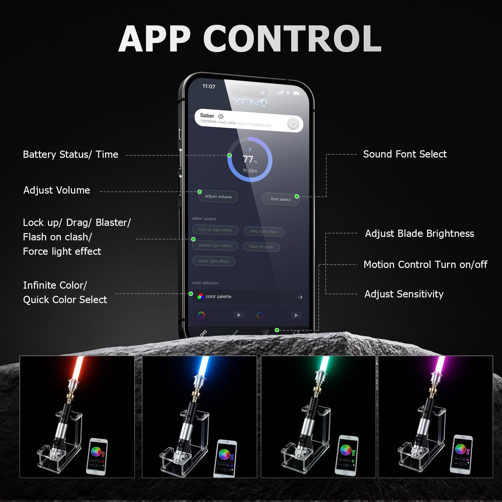 Upgrade App Control Metal Dueling Obw Lightsaber, Smooth Swing 16 Sound Effects 3 Light Effects, 16 Colors and Infinite Change Light Saber for Adults Kids (RGB-OBW)
